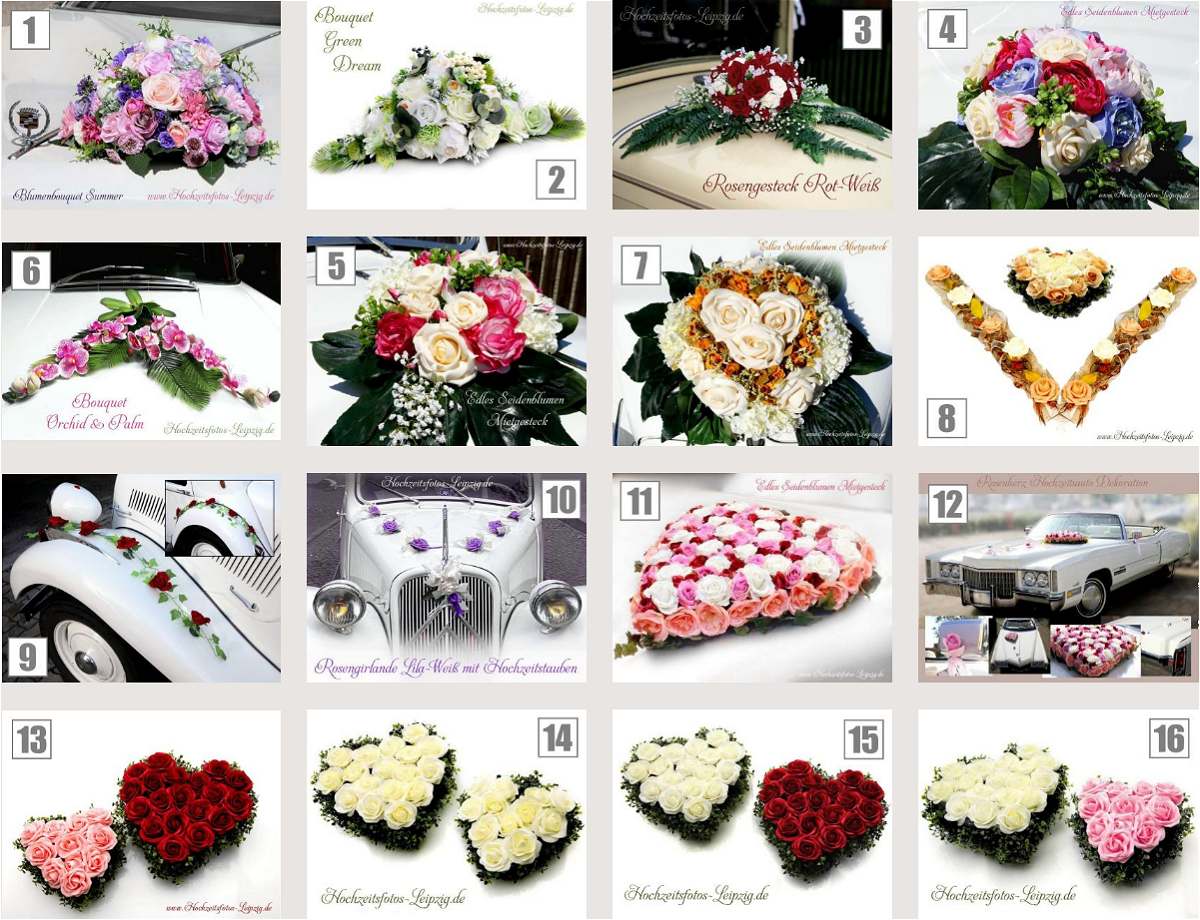 Auswahl 16 Blumengestecke fr Hochzeitskutschen