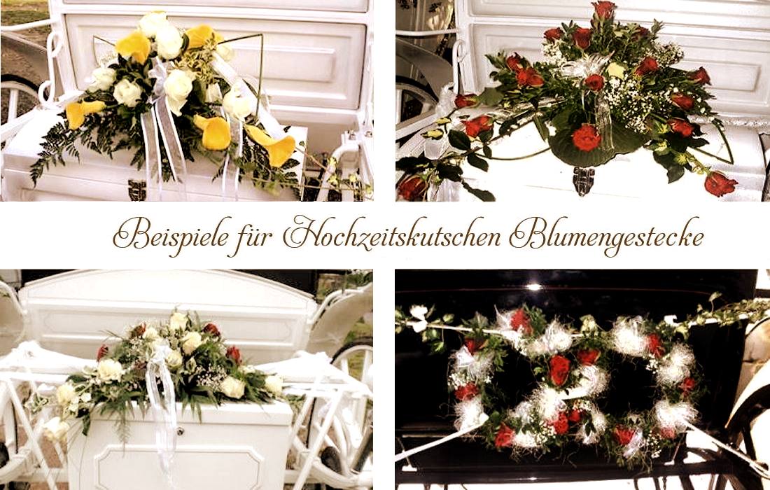 Beispiele für Hochzeitskutschen Blumenschmuck