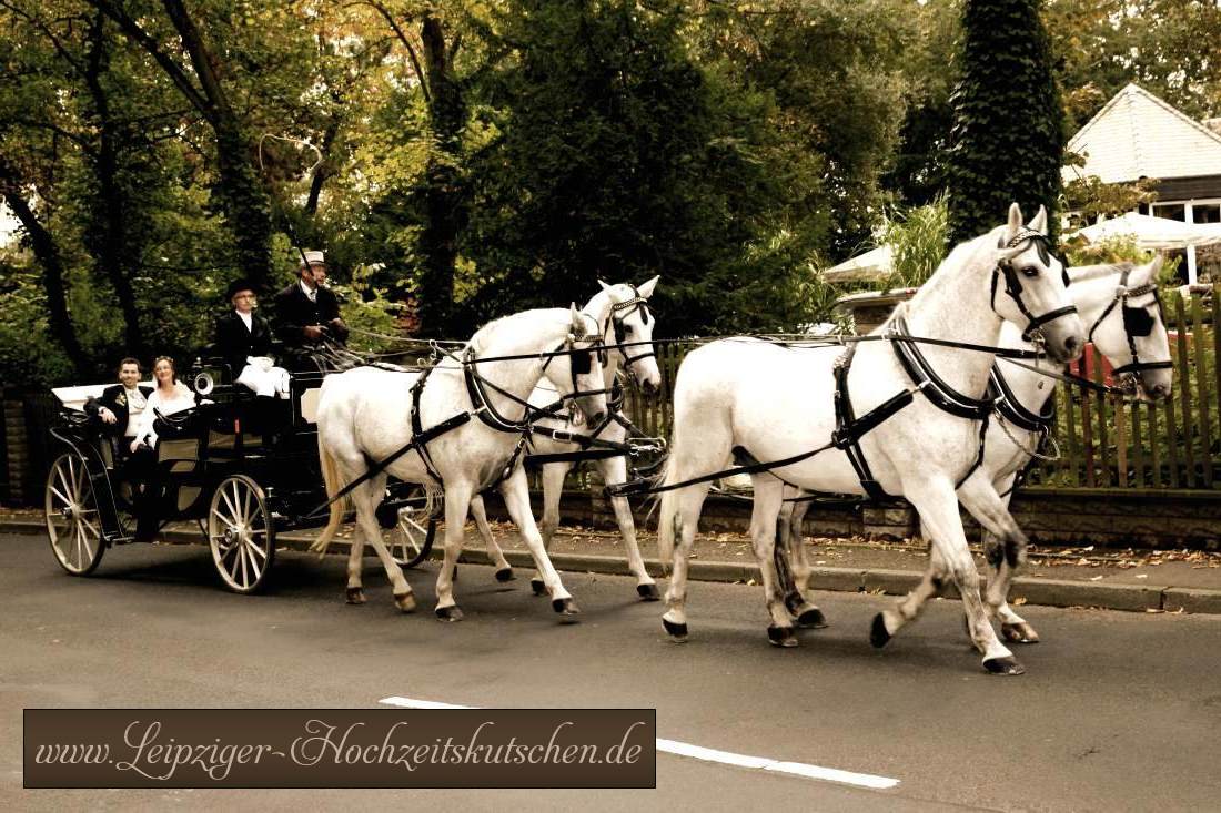 Bild: Hochzeitsfoto mit schwarze Landauer Hochzeitskutsche